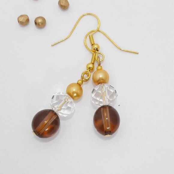 artisan earrings 401#mfs Smokey bead dangle earrings with glass pearls crystalli - Picture 1 of 4